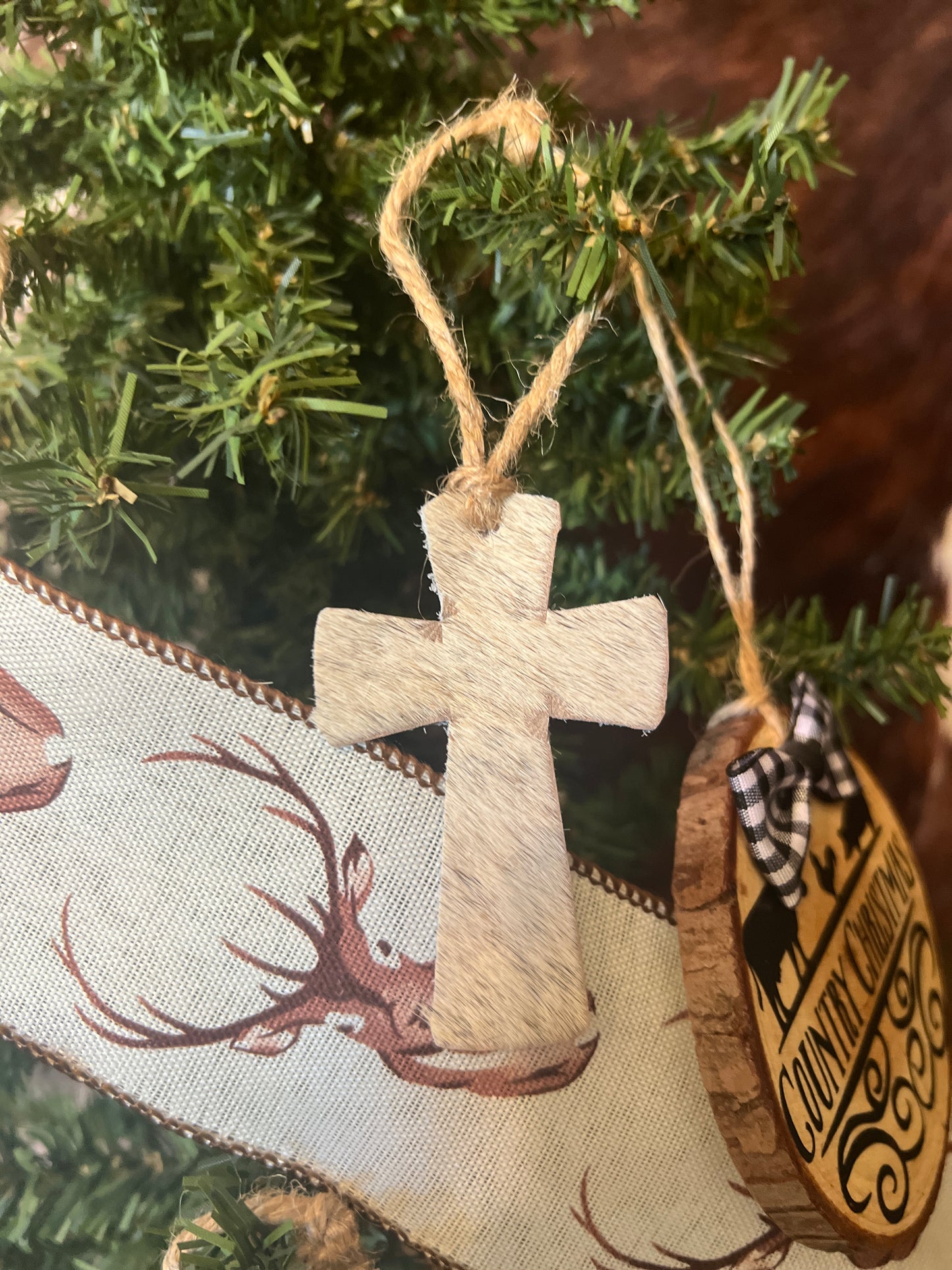 Genuine Cowhide Cross Ornament - Single