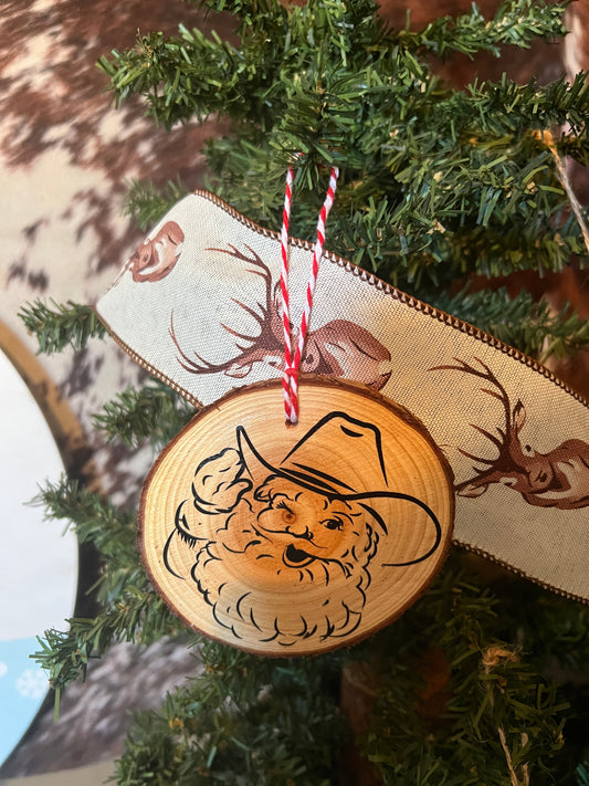 Cowboy Santa Wooden Ornament