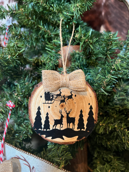 Santa’s Sleigh Wooden Ornament